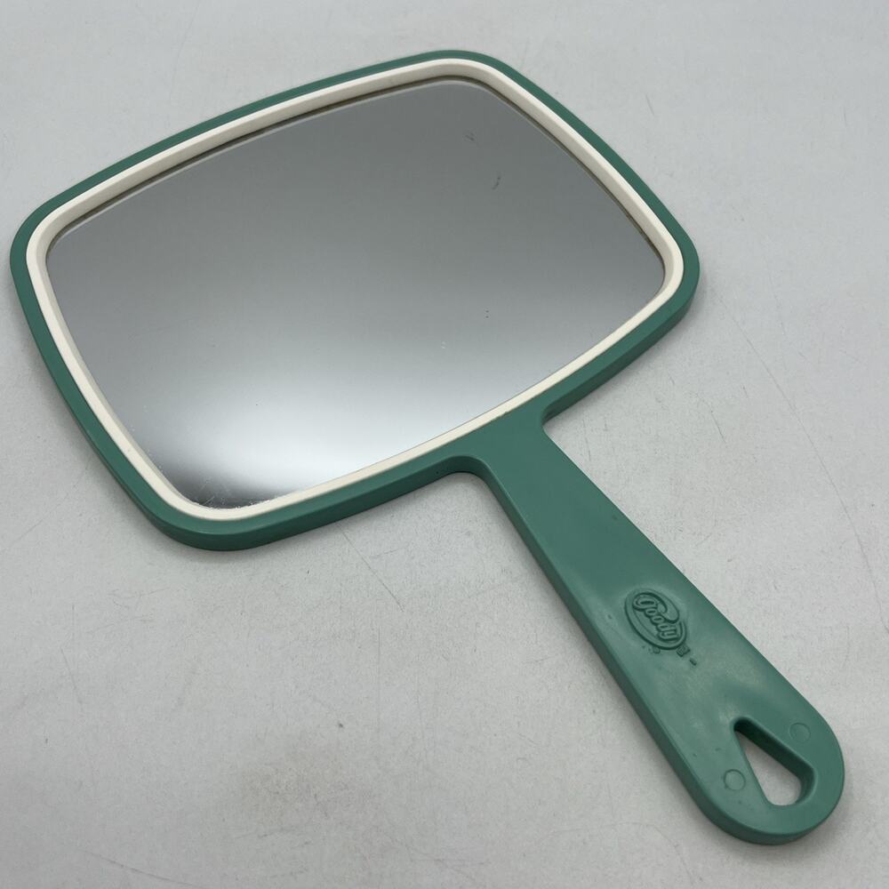 Vintage Aqua Green Teal GOODY Handheld Mirror Plastic 11" Hand Vanity USA 1